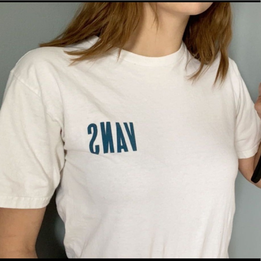 white “vans off the wall” t-shirt